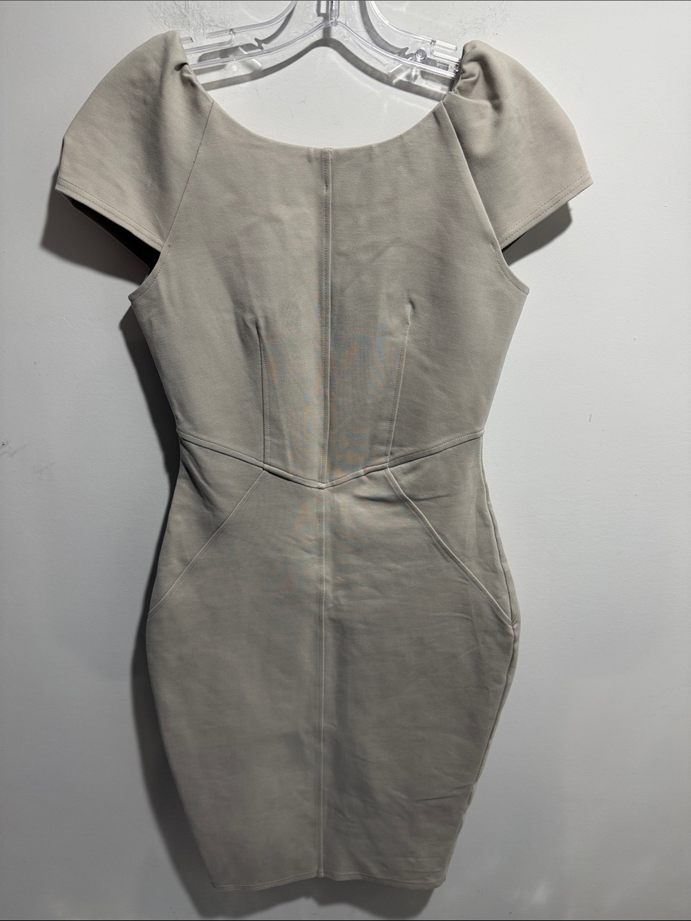 Closet London Cap-Sleeve Cream Midi Tan Dress Zipper Back Size 6